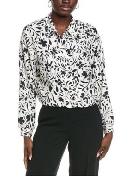 CAbi Tops - Cabi Quintessential Blouse White & Black Floral Button-Up Sz S